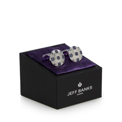 Jeff Banks Blue checked circle cufflinks in a gift box